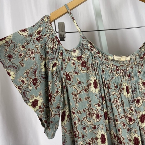 Easel Medium Boho Sunflower Floral Cold Shoulder Tassel Pleat Flowy Dress Loose - Picture 4 of 8